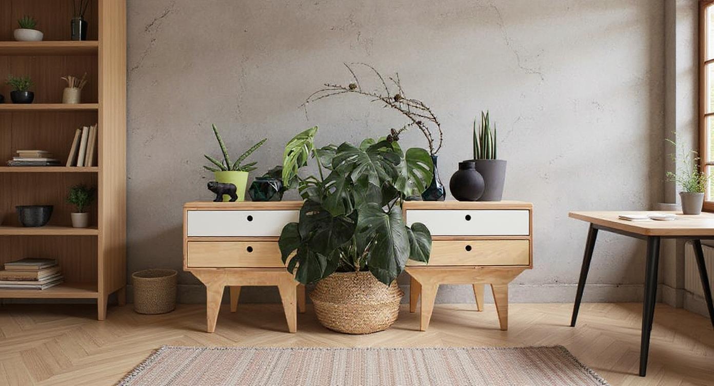Asymmetrischer skandinavischer Nachttisch mit Stauraum