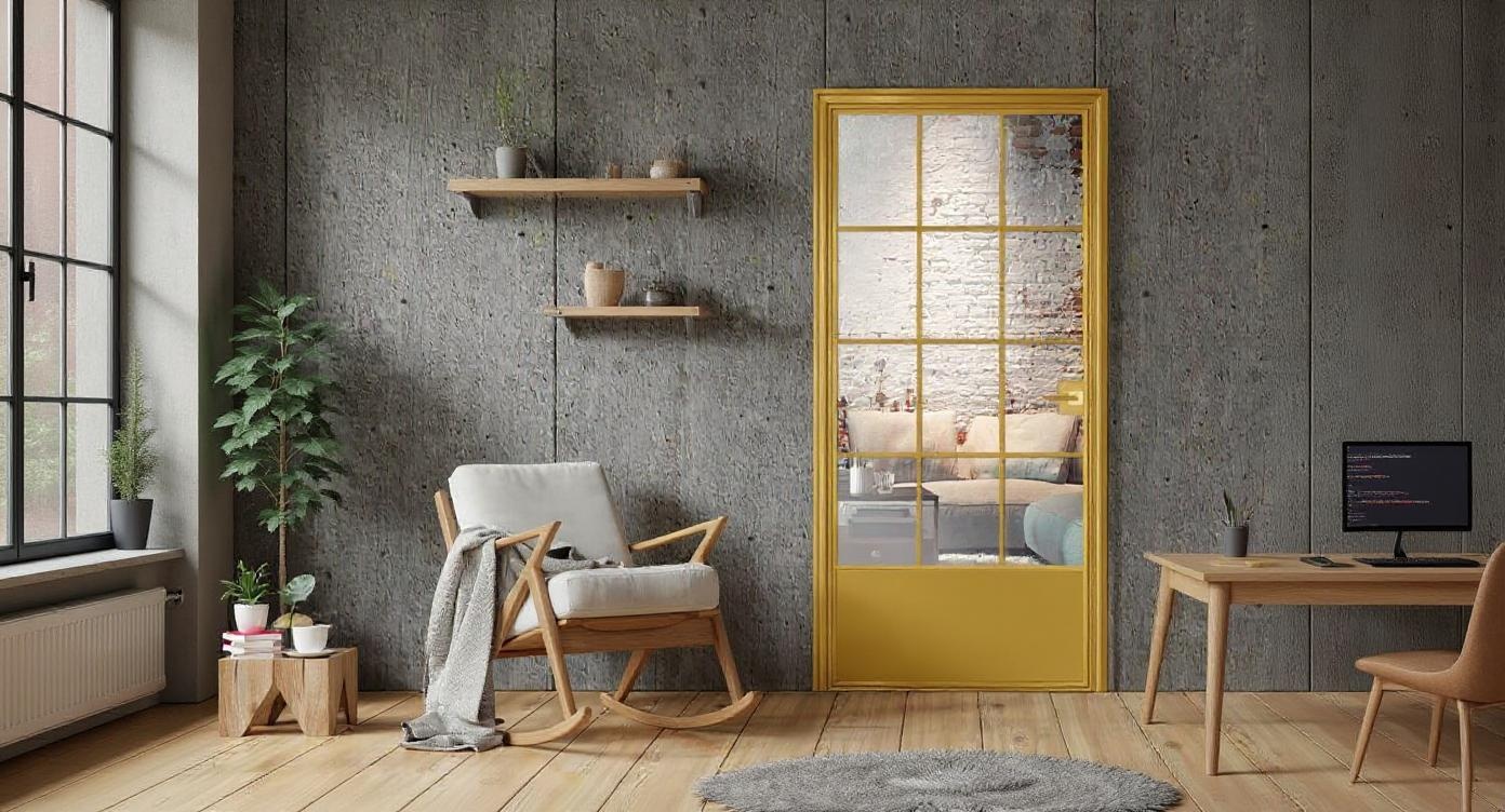 Elegante Loft-Drehung aus Stahl und Glas mit Gold-Optik