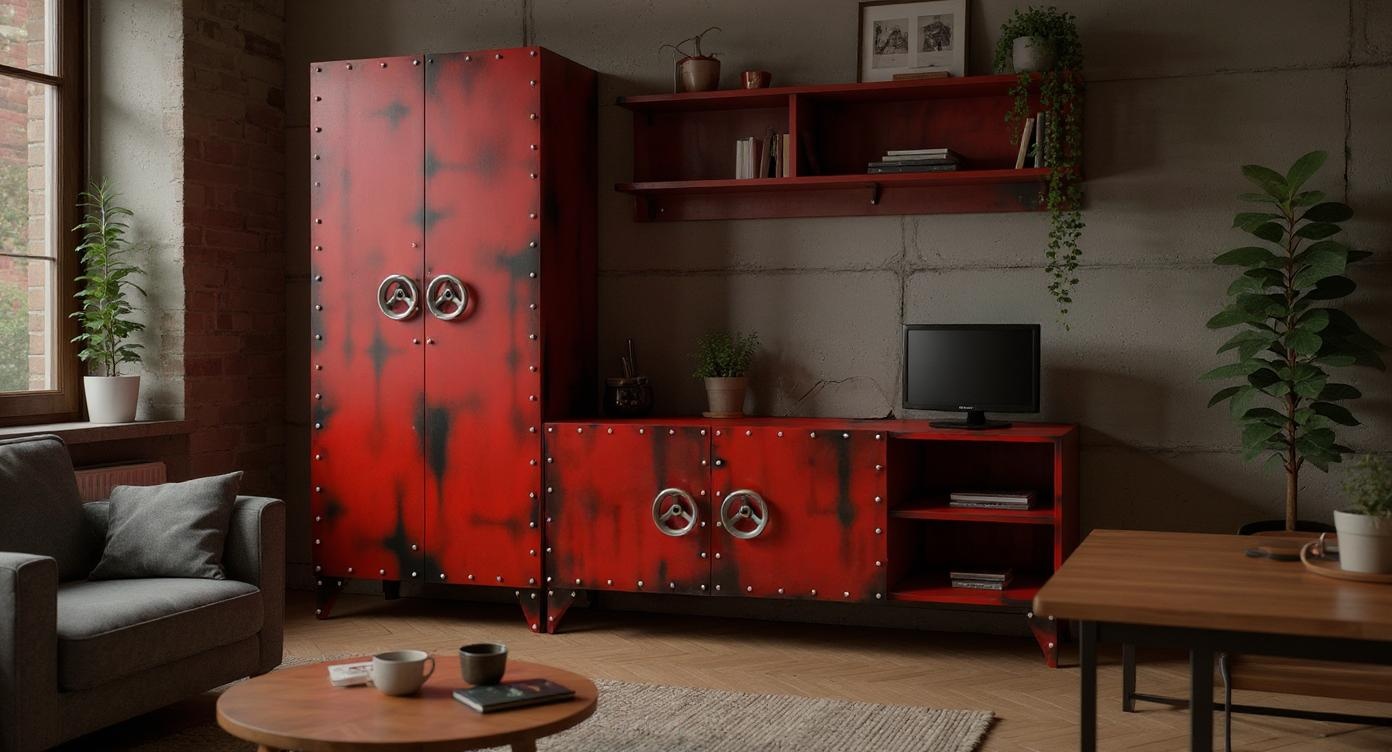 Industrial Stahl-Design Lowboard mit künstlerischer Lackierung