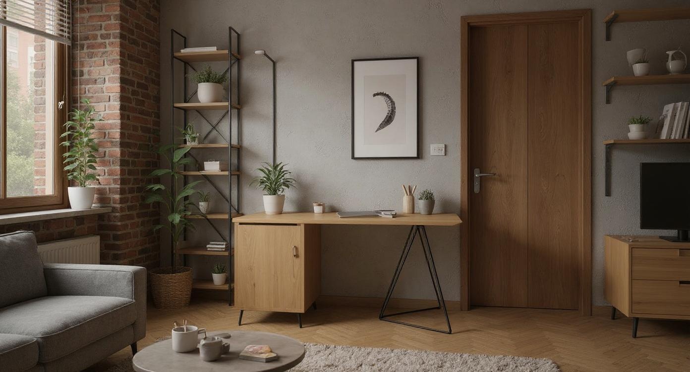 Industrie-Design Schreibtisch aus Eiche und Stahl