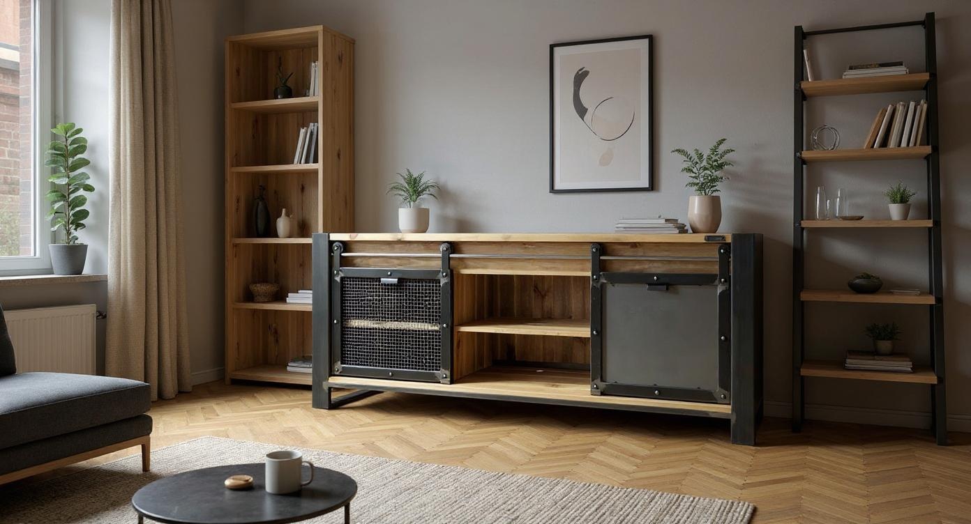 Industrielle Kommode aus Massivholz und Stahl mit robustem Charme