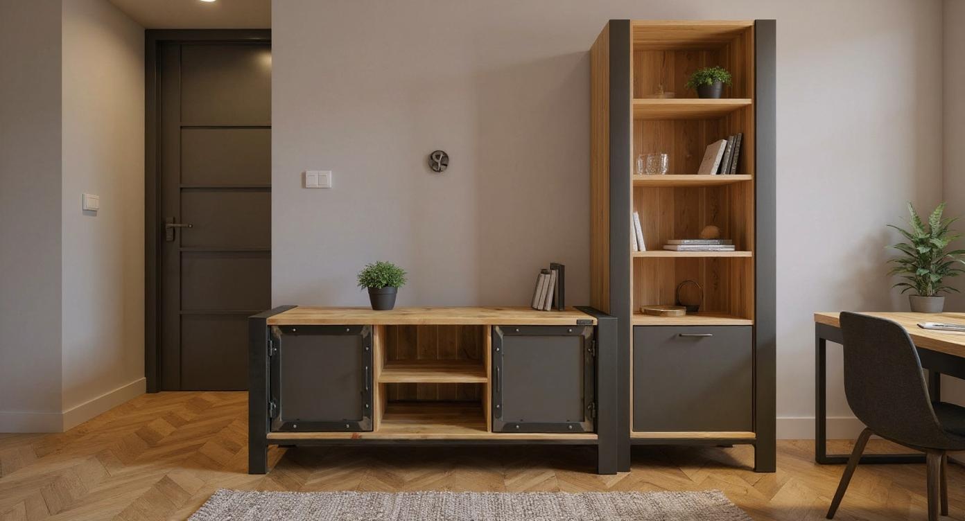 Industrielle Kommode aus Massivholz und Stahl mit robustem Charme