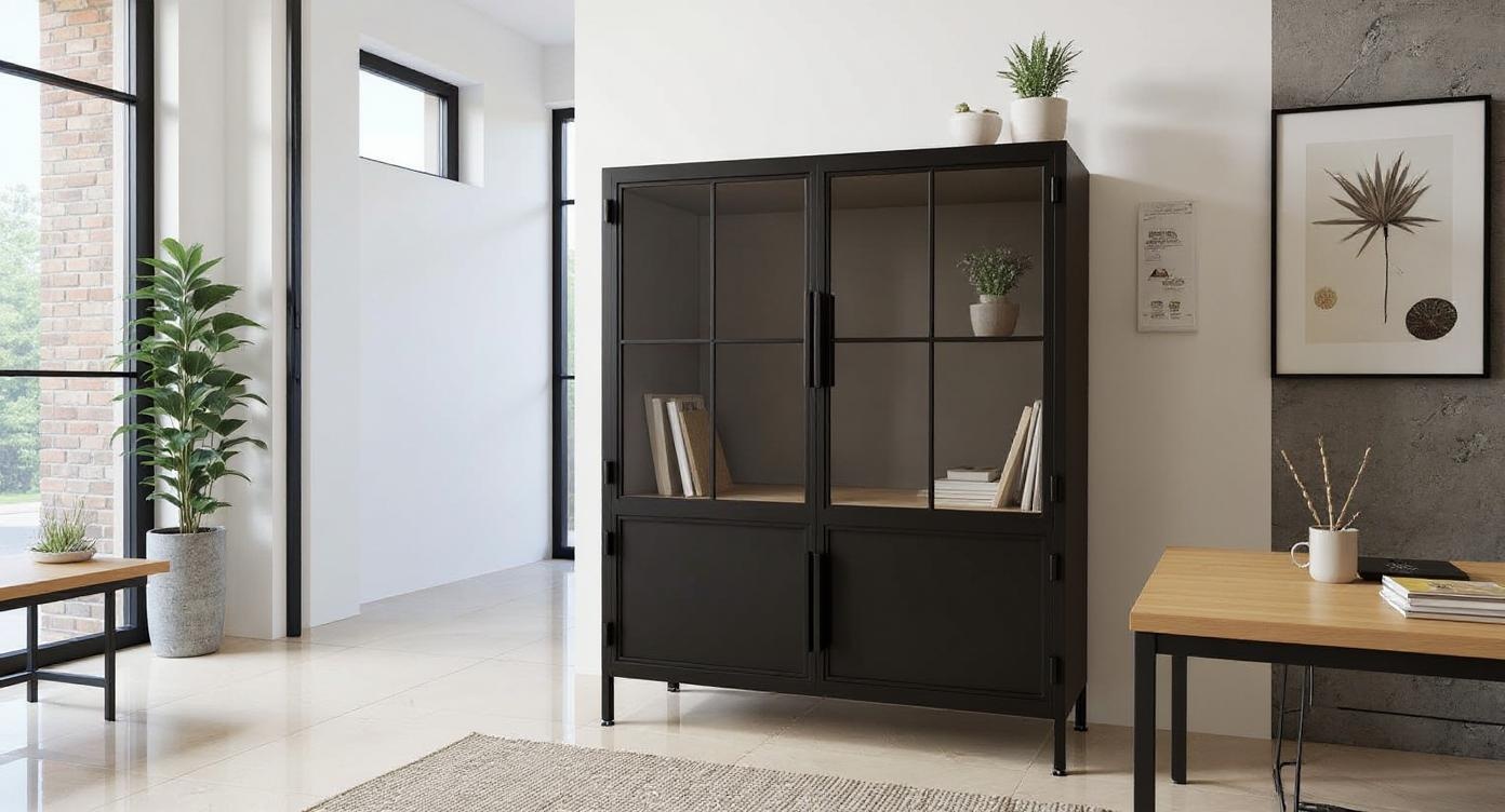 Industrielle Loft-Vitrine aus Stahl mit Glasfronten – individuell anpassbar