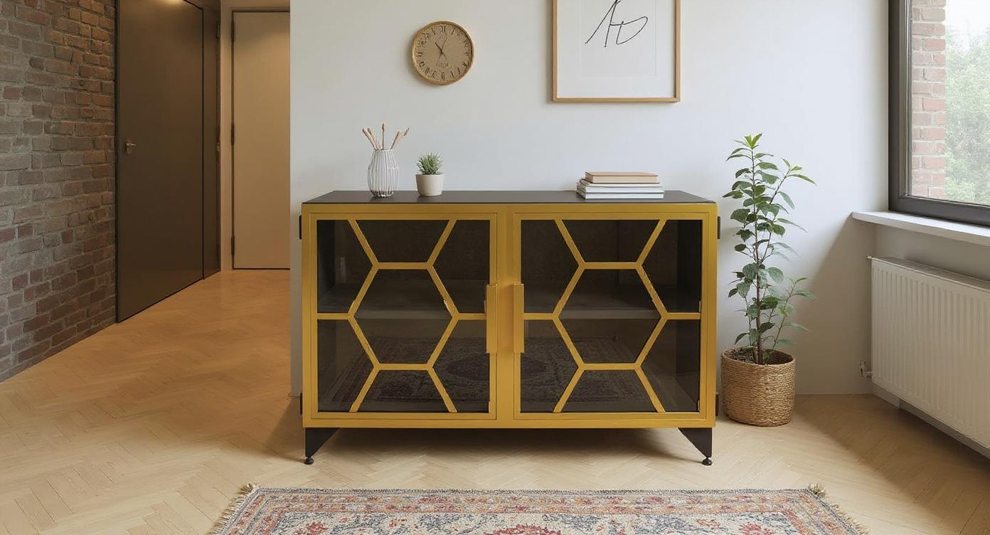 Industrielle Stahl-Kommode mit künstlerischer Lackierung