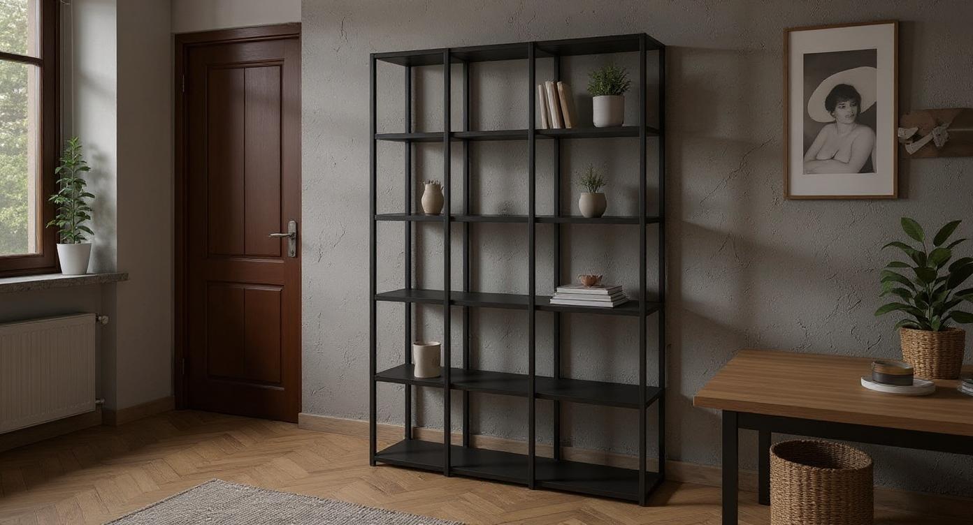 Industrielles Stahlregal für Bücher und Akten, robust und handgefertigt