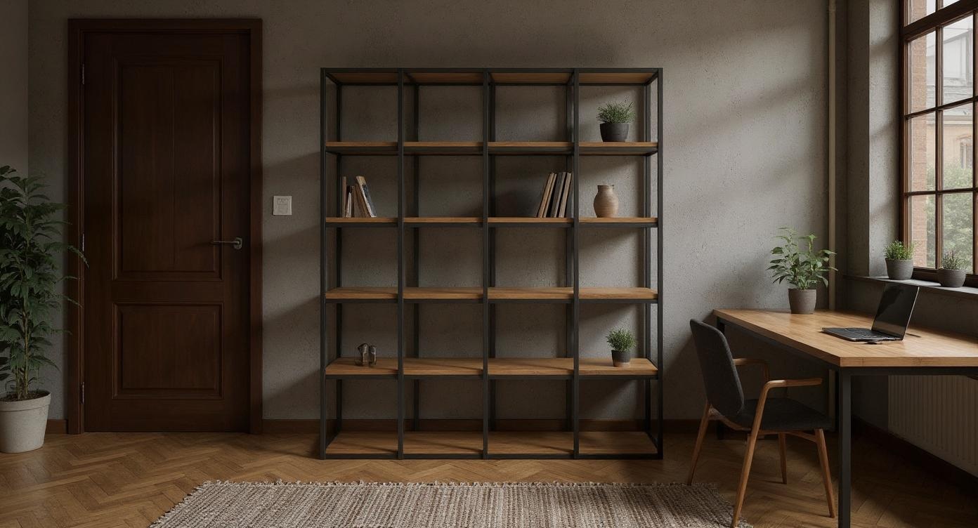 Massives Eichenholzregal im Industriestil für Büro und Zuhause