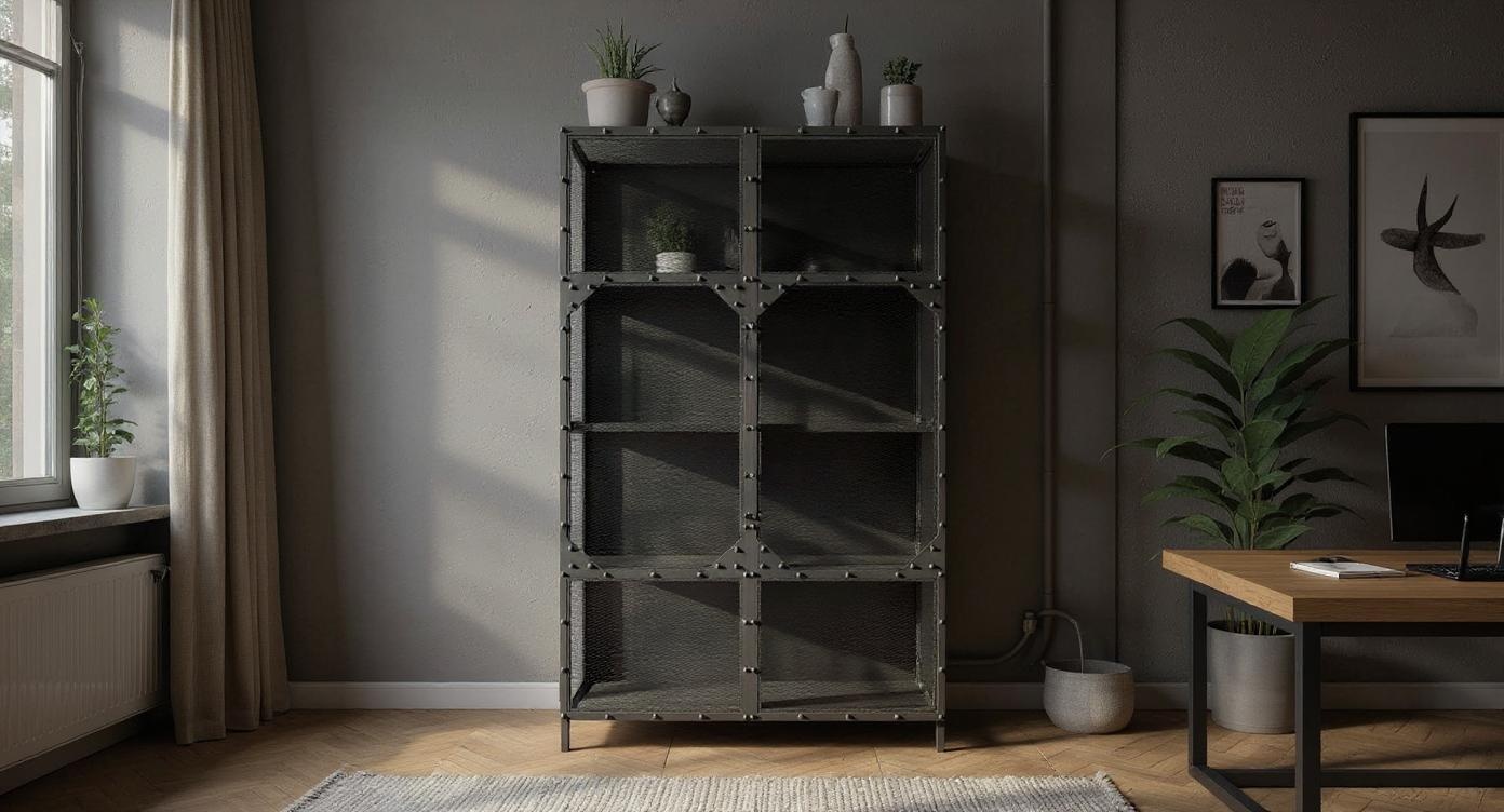 Robuste Loft-Vitrine mit Stahlrahmen und Zweitürendesign