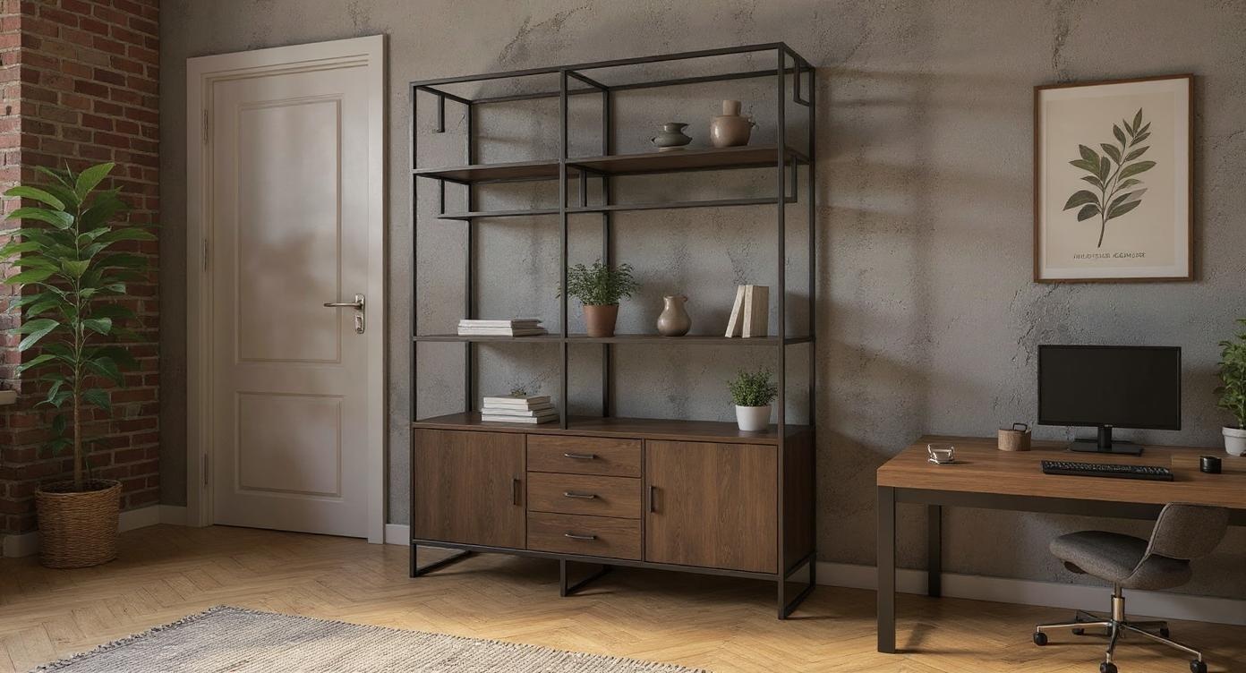 Robustes Loft-Regal aus Stahl und Holz mit Kratzschutz
