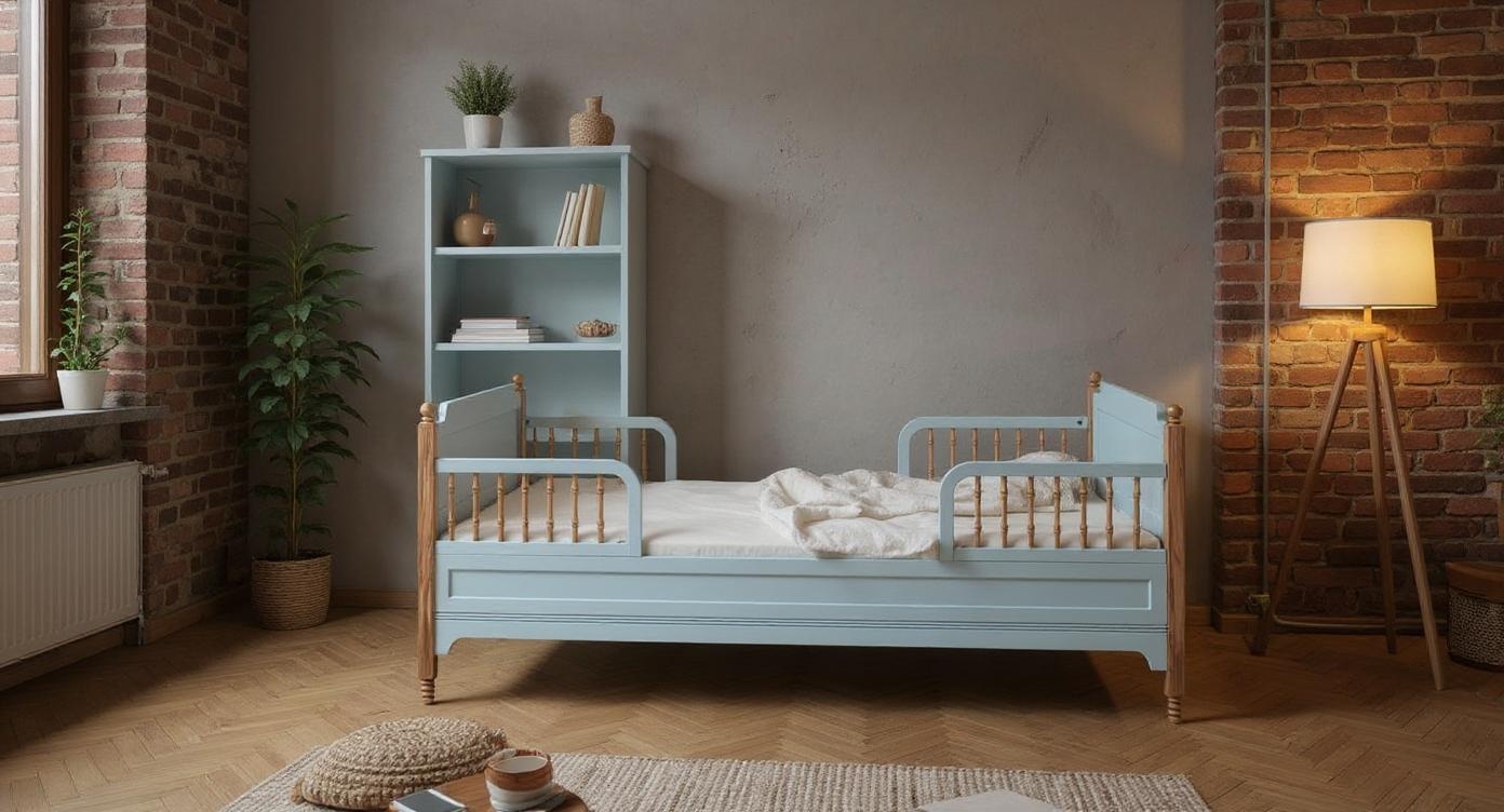 Romantisches Kinderbett aus Eichenholz mit liebevollem Retro-Design