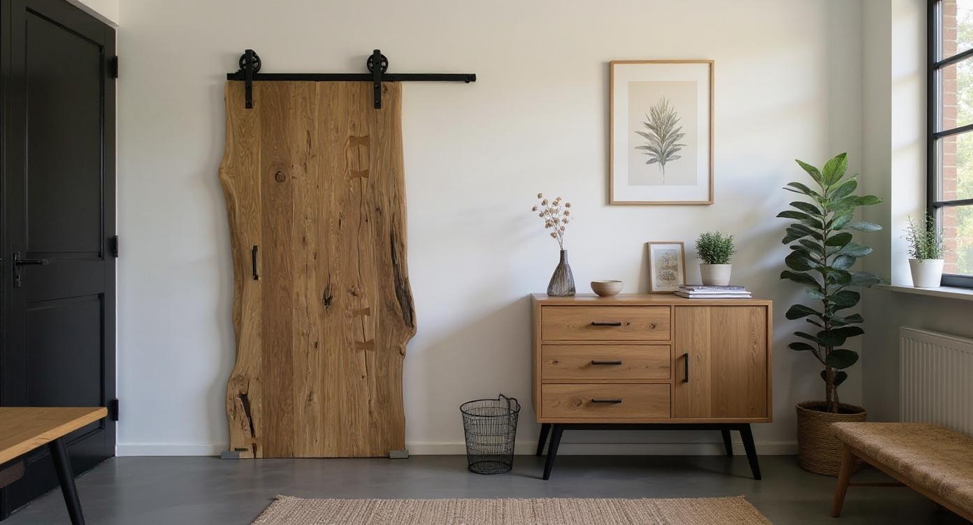 Rustikale Eichenholz-Schiebetür mit lebendiger Baumkante